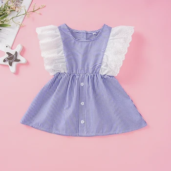0-2 Metų amžiaus Naujagimių Drabužiai Baby Girl Dress Apvalios Kaklo Skristi Rankovės Dryžuota-line Sijonas
