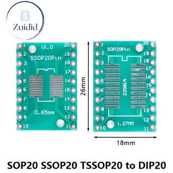 10vnt/daug SOP20 SSOP20 TSSOP20 į DIP20 Pinboard SMD Ruožtu CINKAVIMAS Adapteris 0,65 mm/1.27 mm iki 2.54 mm CINKAVIMAS Pin Pikis PCB Lenta Skaičiuoklė
