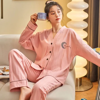 2023 korėjos Medvilnės Pijamas Nustatyti Moterų Plius Dydžio naktiniai drabužiai Moterų Homewear Animacinių filmų Miega Top & Kelnės nightie Mujer