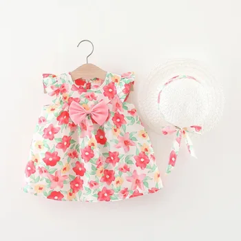 2023 Naujas Mergaičių Drabužius Gėlių Baby Girl Vasaros Suknelė Su Skrybėle