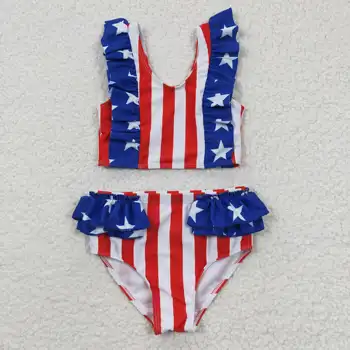 2023 Naujo Dizaino Žvaigždės Juostelės Mergaitėms 2VNT Bikini Komplektas Bamblys Vaikai Tėvynės Maudymosi kostiumai Vaikams, liepos 4-ąją Keltą
