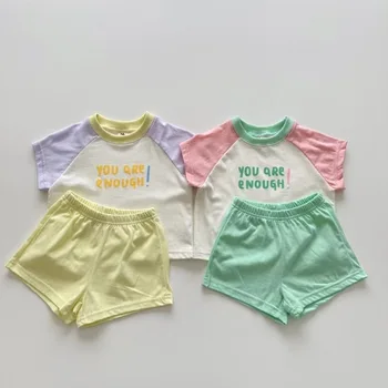 2023 Vasaros Kūdikių Drabužių Rinkiniai Korėjos Vaikų Mergaičių Medvilnės Kratinys Raidė T Marškinėliai Ir Šortai Dviejų Dalių Drabužiai Berniukams, Atsitiktinis Tinka