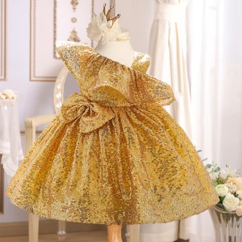 2023 Vieną Petį 1 Metų Gimtadienio Suknelė Baby Girl Drabužiai Krikšto China Princess Dress Mergaičių Suknelės, Raudonos Aukso Šalis Kostiumas