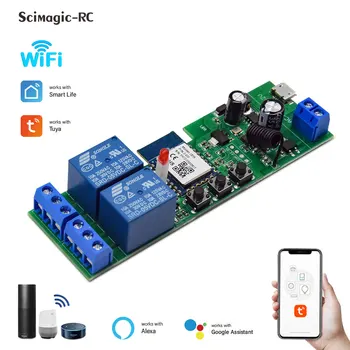 2CH Wifi Smart Switch Tuya Belaidžio ryšio Relės srovės Išjungiklis RF433 Imtuvas Virsta Savaiminio fiksavimo Dirbti Su Alexa 