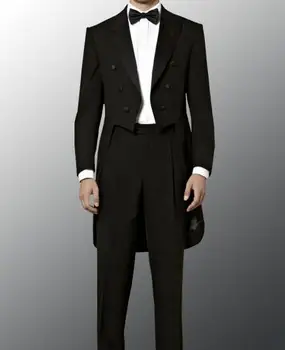 2Pieces Tailcoat Juodi Kostiumai (JacketPantBowtie) Mados Elegantiškas Terno Masculino pagal Užsakymą, Vyrų Kostiumai, Naują Atvykimo Aukštos Kokybės