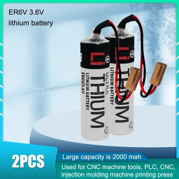 2VNT 1Original ER6V 3,6 V 2000mAh Ličio Baterijos su Ruda Plug Jungčių CNC Staklių PLC Baterija