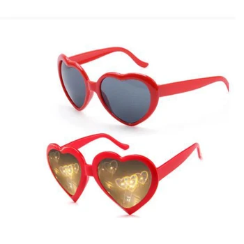3D Meilės Širdis Šviesos, Specialiųjų Efektų, Akiniai nuo saulės Moterims Streetwear Pakeisti Širdies Formos Naktį Difrakcijos Saulės Akinių Partija