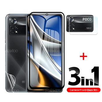 3in1Tempered Stiklo Xiaomi POCO M4 5G M4 PRO 4GFront & Back Screen Protector &Kamera Filmas Xiaomi X4 NFC X4 PROScreen Filmas