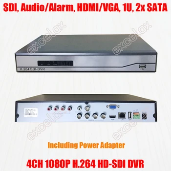 4CH 1080P H. 264 HD-SDI DVR Parama 4 Kanalų 1920x1080 2MP, VLC SDI Kameros Garso Signalą, 2x SATA HDD HDMI suderinamus VGA CVBS 1U