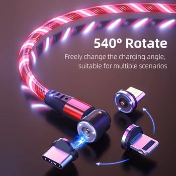 540 Pasukti Šviesos Magnetinis Kabelis Greito Įkrovimo Mobiliojo Telefono Įkrovimo Kabelis Xiaomi LED 