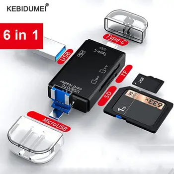 6 in 1 SD Kortelių Skaitytuvas USB C Kortelių Skaitytuvas USB 2.0 TF Atminties Kortelių Skaitytuvas C Tipo OTG Flash Drive, Cardreader Adapteris Micro