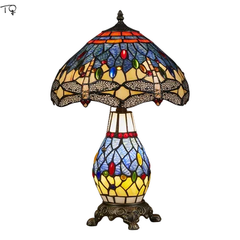 American Vintage Retro Tiffany Stalo Lempa LED E27 vitražas Stalas Žibintai Namų Dekoro Loft Kavos staliukas Gyvenimo/Modelis Kambario Studijos
