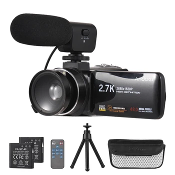 Andoer 2.7 K Skaitmeninė Vaizdo Kamera vaizdo Kamera DV, Diktofonas 48MP 16X Priartinimas 3,0 Colių IPS lietimui su 0.45 X Plataus Kampo Makro Objektyvas