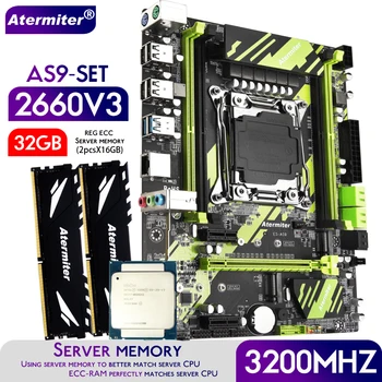 Atermiter X99 AS9 Plokštė Rinkinys su Xeon E5 2660 V3 CPU LGA2011-3 Procesorius DDR4 32 GB ( 2 X 16 GB ) 3200MHz REG ECC RAM Atmintis
