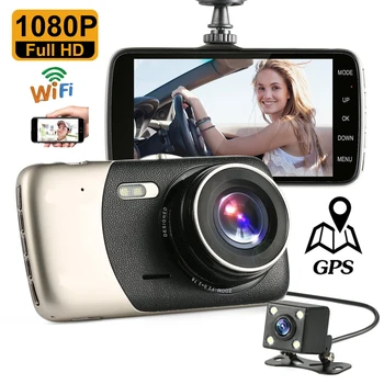 Automobilių DVR WiFi Full HD 1080P Brūkšnys Cam Transporto priemonių Galinio vaizdo Kamera, Vaizdo magnetofoną, Naktinio Matymo Auto Dashcam GPS Logger Automobilių Reikmenys