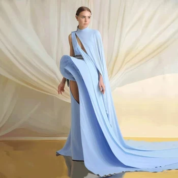 Baby Blue Dubajus vakarinę Suknelę su Apsiaustu Prom Chalatai Vieną Petį Elegantiškas Šalis Suknelė Sodrus Tiulio chalatas de femme soirée