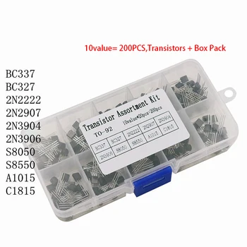 BC337 BC327 2N2222 2N2907 2N3904 2N3906 S8050 S8550 A1015 C1815 Tranzistorius Asortimentas Rinkinys 10value= 200PCS,Tranzistoriai + Box Pakuotėje