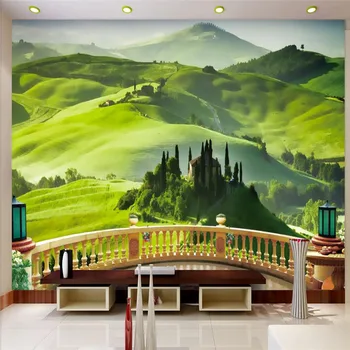 beibehang 3D balkonas gamtos kraštovaizdžio, žaliųjų kalnų Fone Šiuolaikinės Europos Freska už Kambarį Didelio Tapyba Namų Dekoro
