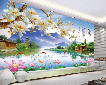 beibehang 3d tapetai Mados asmenybės gražus dekoratyvinis dažymas tapetų magnolija peizažas fone tapety