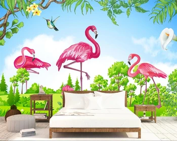 beibehang papel de parede Užsakymą šilko rankomis dažyti gėlių flamingo fone, sienų apdaila dažymas tapetai, vaikų kambarys