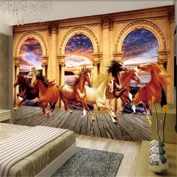 beibehang Užsakymą 3d tapetai didelis arklys kūrybos triumfas Europos kraštovaizdžiu 3D TV fono sienos dokumentų namų dekoro tapetai