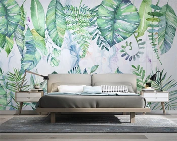 beibehang Užsakymą ranka-dažytos šviežių Šiaurės tropinių augalų lapų fone klasikinis aplinkos tapetai behang sienos popieriaus