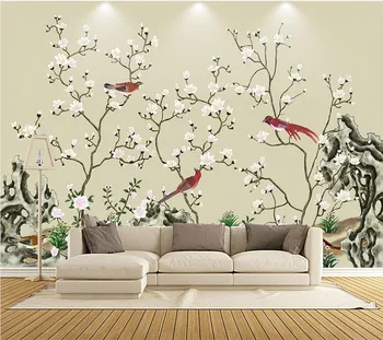 beibehang Užsakymą tapetai 3d freskos rankomis dažyti kruopščiai gėlės ir paukščiai modernus naujas Kinijos TELEVIZIJA fono sienos popieriaus freskos