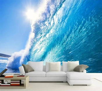 beibehang Užsakymą tapetai 3d freskos svajones šokiruojantis mėlynas bangas, akinantys saulės spinduliai, plika akis sofa fono sienos popieriaus 3d freskos