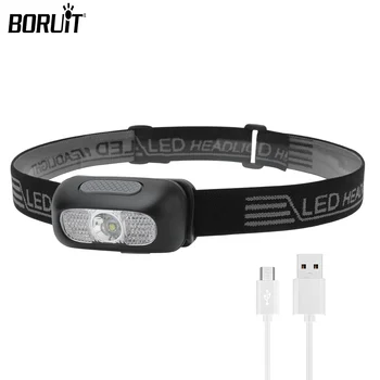 BORUiT Mini LED Žibintų 5 Šviesos Režimai Lauko Nešiojamų Galvos Žibintuvėlis USB Įkrovimo Žibintai, Kempingas, Žvejyba, Veikia Lempos