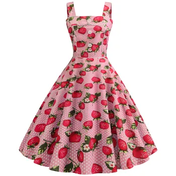 Braškių Spausdinti Stebėjimo Vasaros Suknelės Moterims 50 60S Drabužius, Vintage Retro Pinup Šalies Rockabilly Suknelė 2023 Vestido Elegantiškas