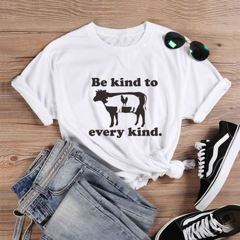 Būkite Malonūs Su bet kokios Rūšies Moterų Šūkis T-Shirts Hipster Veganų Marškinėliai Gyvūnų Grafinis Tee Marškinėliai Vegetaras Viršūnes Atsitiktinis Marškinėlius Tees