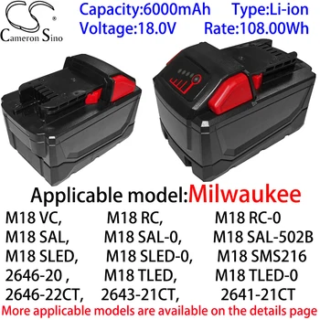 Cameron Kinijos Ithium Baterija 6000mAh 18.0 V Milwaukee 2701-20,2656-22CT,2707-22,2708-222607-22,2607-22CT,2607-20,2601-21