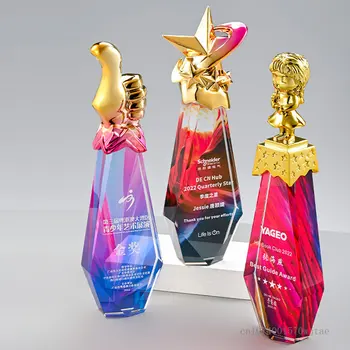 CHigh klasės spalva-printed kristalų trofėjus Suvenyrų veiklą apdovanojimas už išskirtinius darbuotojų individualų dervos kristalų trofėjus