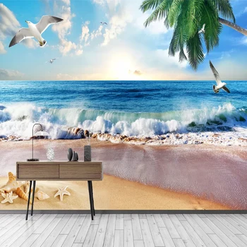 Custom 3D Tapetai Stereo Marina Žuvėdra Coco Beach Papūga Foto Freskos Gyvenimo Kambario, Miegamasis Vandeniui Sienos Popieriaus Plakatas Fresc