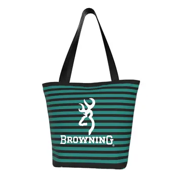 Daugkartinio Naudojimo Browning Pirkinių Krepšys Moterims Drobės Pečių Nešti Maišą Patvarus Bakalėja, Shopper Bags