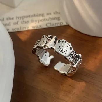 Derliaus Tailando sidabro amatų mažas meškiukas mielas triušis atidaryti žiedas moterų šviesos prabanga mažų dizaino vyresnysis vestuvinis žiedas