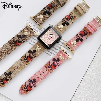 Disney Mickey Minnie Mouse Diržu, Apple Watch 44 40 38 42 mm Watchband Apyrankę Drobės Tekstūra Odinis Dirželis, Reikmenys