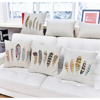 Dizaineris retro ranka-dažytos plunksnų pagalvės užvalkalą karšto pardavimo medvilnės ir lino pagalvėlės pagalvių užvalkalai namų dovana 45x45cm travesseiro