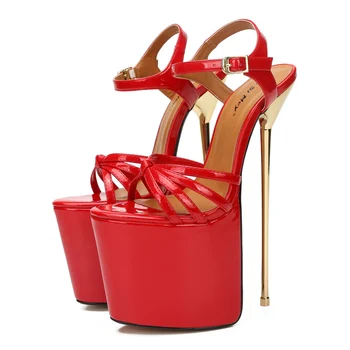 Ei Si Mey Seksualių Moterų Sandalai 22cm adatos (Stiletai), Kulniukų Fetišas Striptizas Vasaros Batai Platformos Ekstremalių Aukštakulniai Raudonos spalvos Sandalai Moteriška