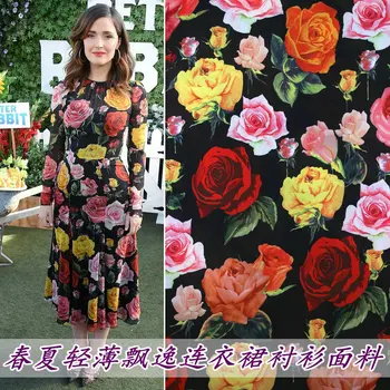 Elegantiškas plona suknelė audiniai vasaros atostogų high-end rankų darbo rožių drabužis spausdinimo audinio marškinėliai