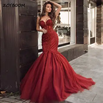Elegantiškas Raudonas Undinė Oficialią Vakaro Suknelės 2023 Seksualus Brangioji Nėrinių Appliques Zawalcowany Šalies Prom Chalatai Moterims, Chalatai De Soirée