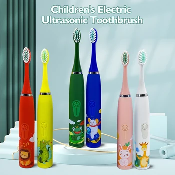 Elektros Sonic Vaikas Kids dantų Šepetėlis Vaikams Dantų valymo priemonę 6 Teptuku Vadovai Teethbrush Mergaitės Berniukai Baby Soft 2 Min, Laikmatis