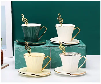 Europos stiliaus kavos puodeliai, ir lėkštė, puodelis su šaukšteliu keraminės kavos puodelį, nustatyti buitinių arbatos puodelio kavos puodelis su dangteliu 200ml CE / ES