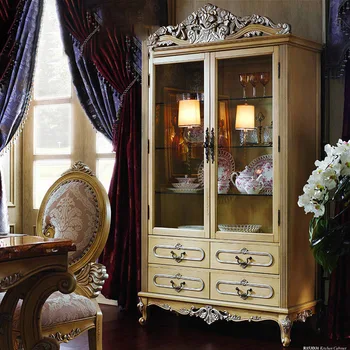 Europos stiliaus medžio masyvo vyno kabineto prancūzų stiliaus dvigubo stiklo durų vyno kabineto Villa vakarienė-pusė kabineto Saugojimo prabanga livi