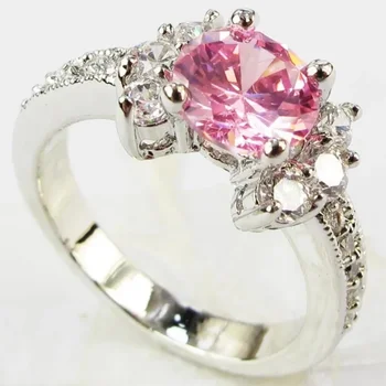 Geometrijos Inkrustacijos Rožinė Cirkonis Sužadėtuvių Žiedai Elegantiškas Žavesio Sidabro Spalvos Šalis, Vestuviniai Žiedai, Moterų Papuošalai