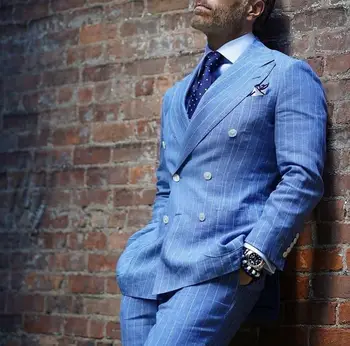 Groomsmen Mėlyna Dėmė Jaunikis Tuxedos Mens Tiktų Vestuvių Prom Šalis Geriausią Vyro (Striukė+Kelnės+Kaklaraištis) Aukštos Kokybės Kostiumas Homme