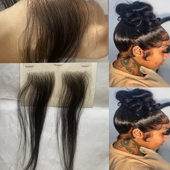 HD Nėrinių Kūdikio Plaukų Juostelės, 4 Vnt Brazilijos Remy Human Hair Nematomas Šveicarijos Nėrinių Kūdikio Plaukų Krašto Daugkartiniai Daugiau Gamtos Moterims