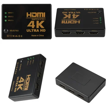 HDMI kabelis splitter HD 1080P 4K 3x1 vaizdo perjungimas adapteris 3 įvesties ir 1 išvesties prievadas, HDMI adapteris, skirtas Xbox PS4 DVD HDTV PC nešiojamas TV