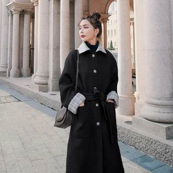 Herstory Žiemos Paltai 2020 Naujų Korėjos Stiliaus Rudenį Atvartas Ilgas Vilnonis Kailis Sutirštės Šiluma Mados Kelių Spalvų Moteris Kailis