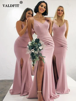 Ilgai Seksualus, Rožinės spalvos Satino Bridemaid Suknelės 2022 su Dirželiais Vestuves Suknelė Vestido Dama De Garbę Largo